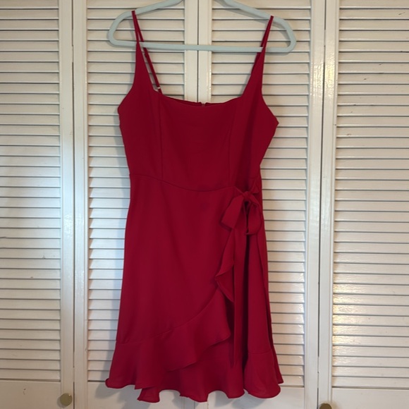 Red Ruffle Wrap Dress - Picture 4 of 4